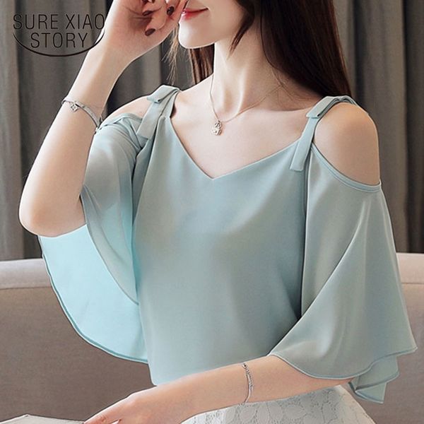

blusas mujer de moda ladies blouse for women off shoulder blouse women white chiffon blouse shirts short 4386 50 210225
