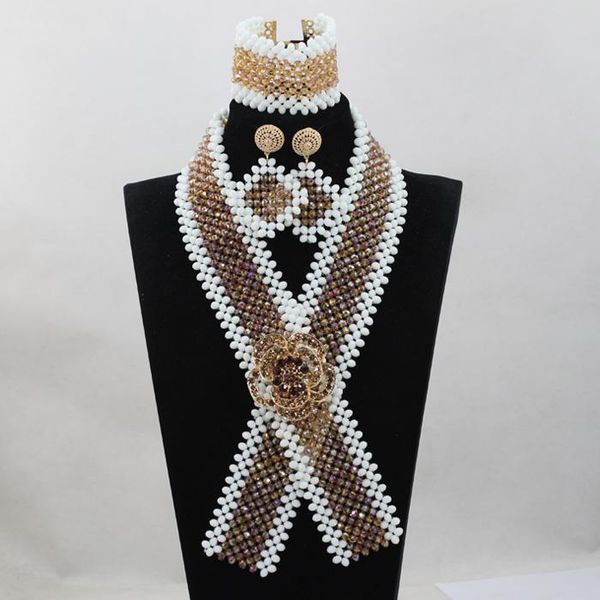 

earrings & necklace luxury champagne gold and white crystal beaded bib set african jewelry sets for brides ceremony qw965, Silver