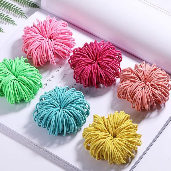 

100pcs/pack 3cm girls colorful nylon elastic hair bands kids hair accessories rubber bands scrunchy headband ties gum for, Slivery;white