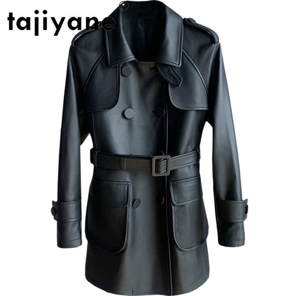 

women's leather & faux tajiyane real jacket women genuine sheepskin coats woman clothing korean style slim mujer chaqueta tn178, Black