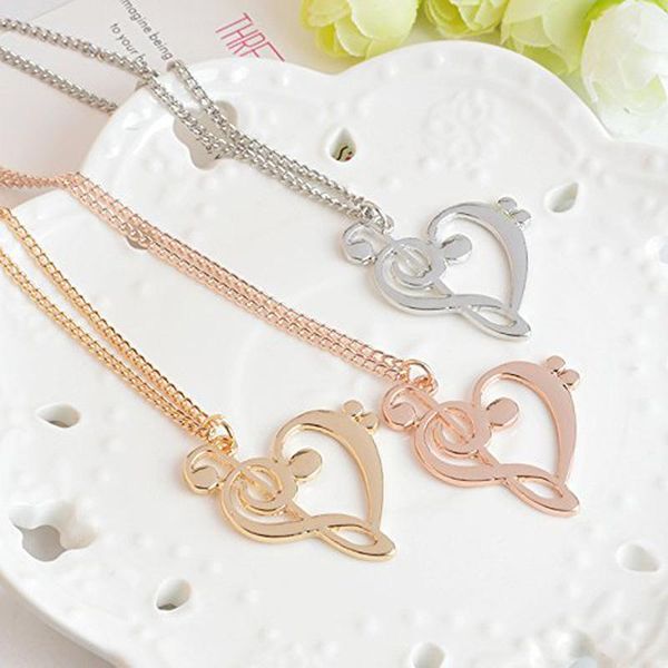 

pendant necklaces minimalist fashion hollow heart shaped musical note necklace music jewelry gift for women, Silver