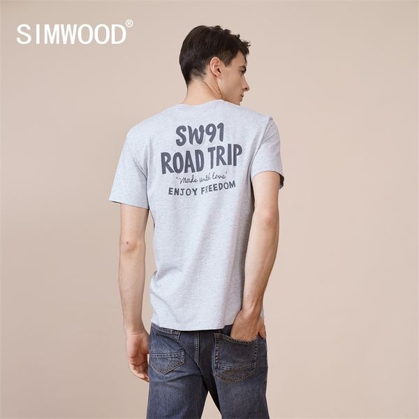 

simwood 2021 summer new 100% cotton t-shirt men letter print short sleeve tshirt comfortable plus size sk120157 210317, White;black