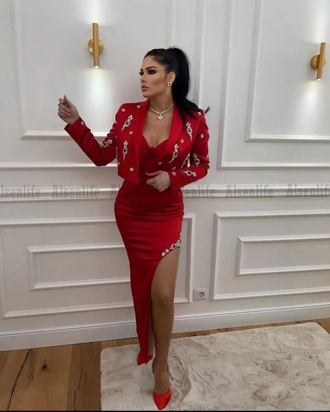 

red satin mother of the bride dress with jacket 2 pieces ankle length prom party wear women occasion evening gowns, Black