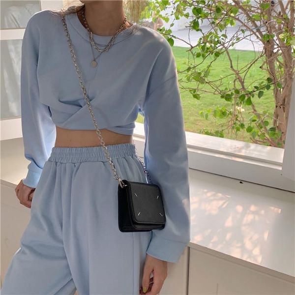 

women's two piece pants korean spring tracksuit women long sleeve high waist solid casual workout cotton ensemble femme sets de50ctz, White