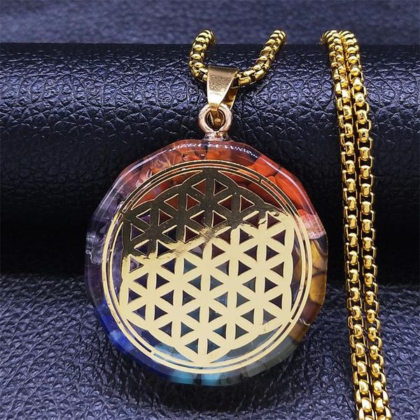

pendant necklaces stainless steel natural stone acrylic necklace women yoga gold color long chain jewelry acier inoxydable nz59s04, Silver