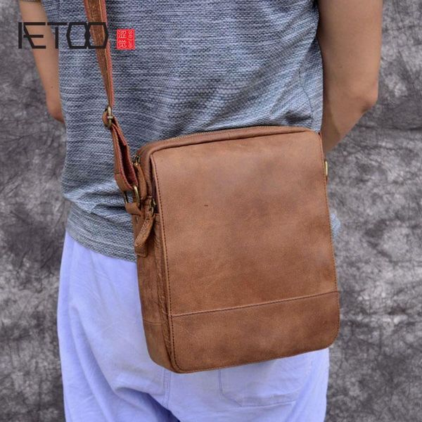 

HBP AETOO Retro Casual Cowhide Leather Men's Bag Shoulder Messenger, Khaki