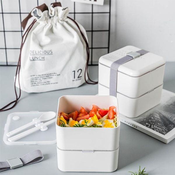 

dinnerware sets creative plastic lunch box white container with spoon chopsticks portable adults kid lunchbox microwaveable 13.5cm