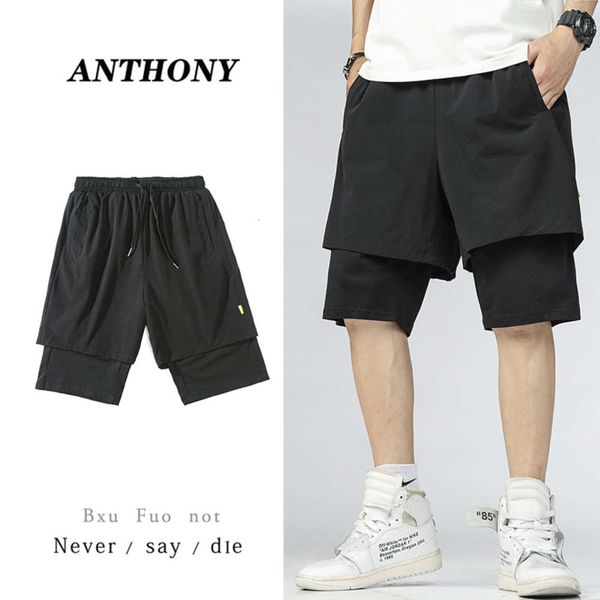 

shorts summer thin fake two piece casual shorts men's large loose sports capris fashion, White;black