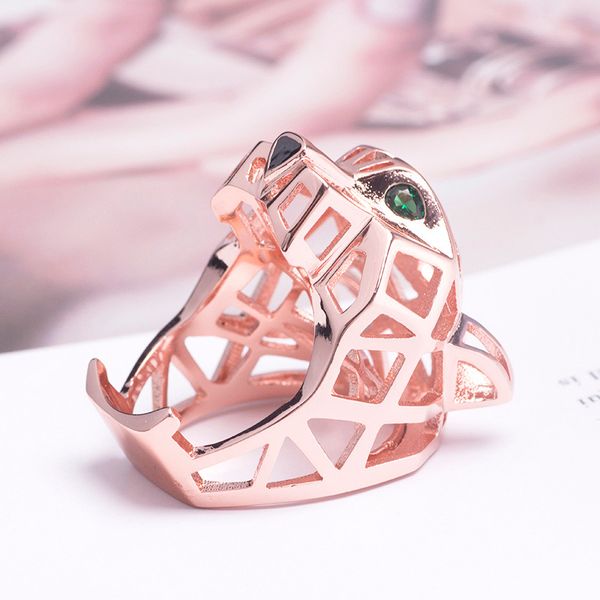 

hollowed out cheetah ring copper plated domineering leopard print head couple's dinner indelible size 6-9, Silver