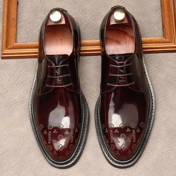 

dress shoes fashion round toe derby man platform patent leather formal party oxfords retro men's wedding bridal flats mde263, Black