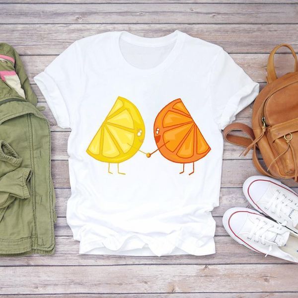 

women fruit lemon orange fashion streetwear cute 90s lady print t-shirts t shirt ladies womenns graphic female tee t-shirt, White