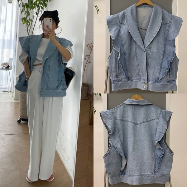 

women's jackets collect loose jeans with casual lapel button, girl body wash vest for spring bths, Black;brown