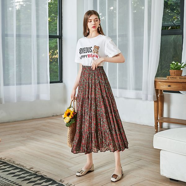 

2021 summer new sweet suit ladies' twinset suits girl's o-neck short sleeve tee fashionable printing skirt 7tuv, Black;gray