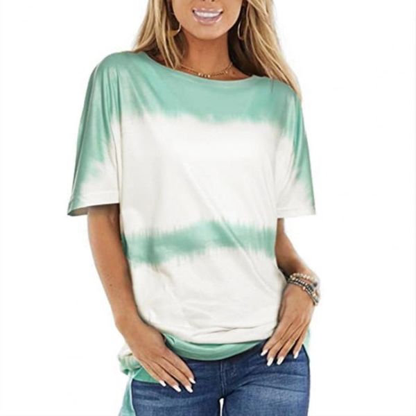 

women's t-shirt women short sleeve gradient print o neck loose thin soft shirt for summer plus size casual camisetas de mujer, White