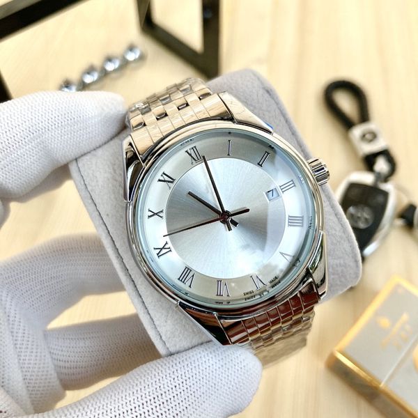 

2022 classic three needle automatic mechanical watch fashion luxury men's watches role big brand omg wristwatch steel strap, Slivery;brown