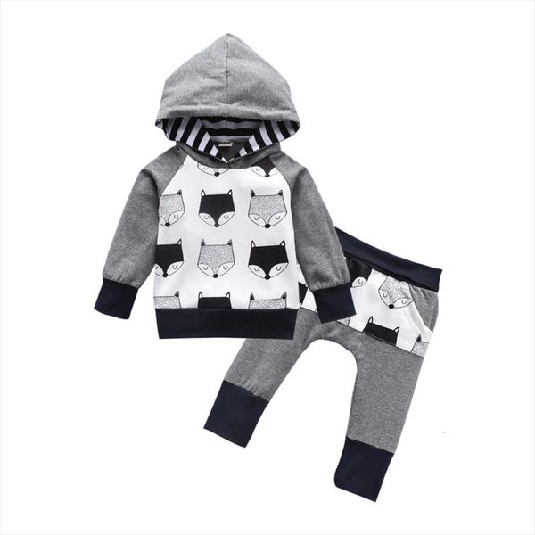 

6m 4years infant baby boy clothes cotton print hooded sweatshirt long pants outfits autumn, White