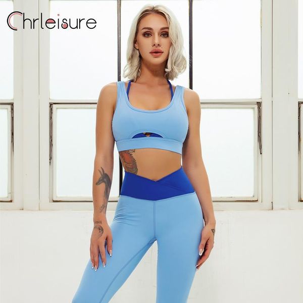

yoga outfit chrleisure two piece jogger set women fitness suits splicing high waist sportswear tracksuits