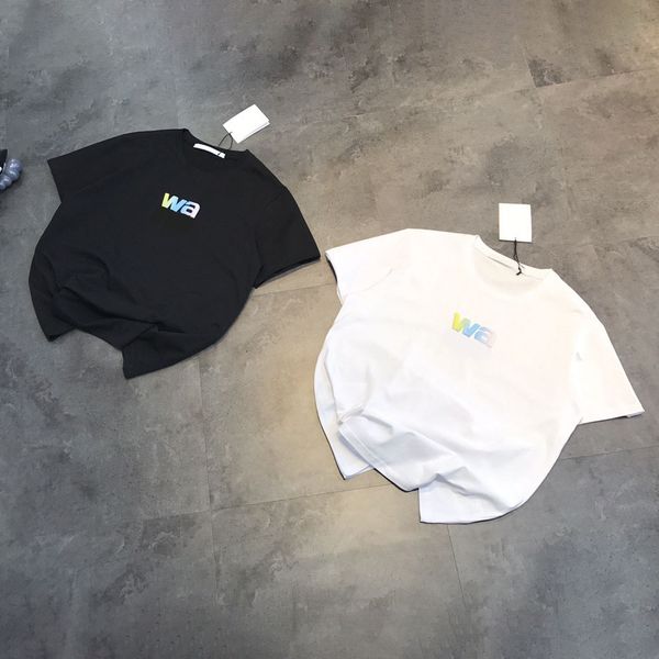 

aw king color stereo foam gradual change letters men and women lovers loose casual versatile round neck short sleeve t-shirt summer, White