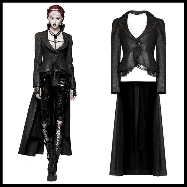 

women's trench coats punk rave women gothic black long dust coat stage perform, Tan;black