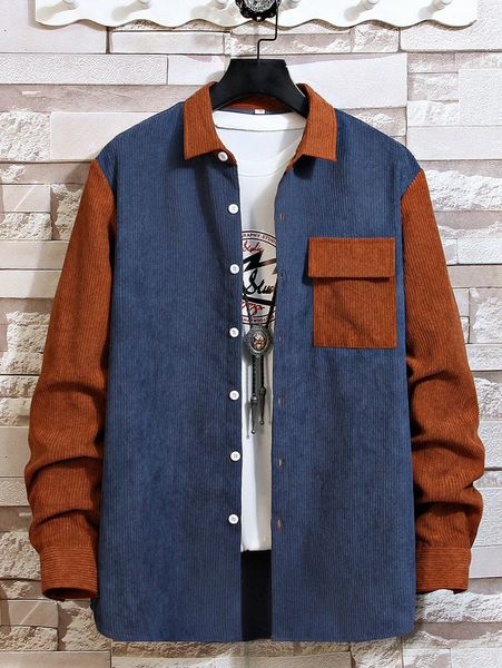 

men two tone corduroy shirt without tee v7pl#, White;black