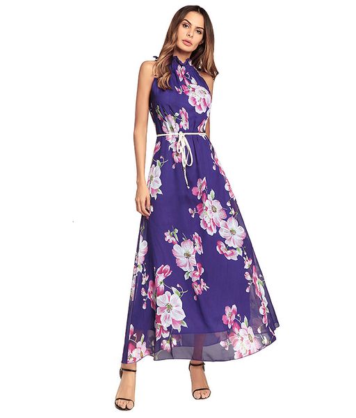 

bohemian dresses women summer beach chiffon long floral dress boho casual dress, Black;gray