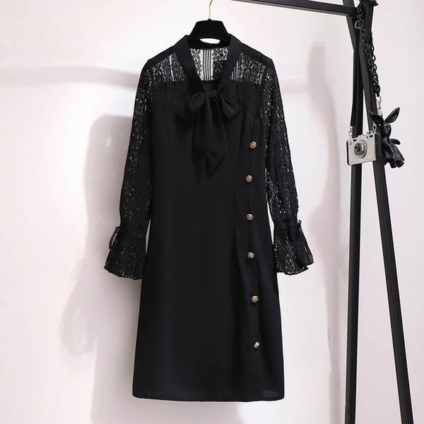 

casual dresses autumn dress women plus size bust 145cm 5xl 6xl 7xl 8xl 9xl black color, Black;gray