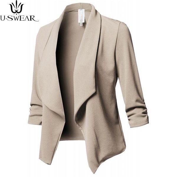 

women's suits & blazers u-swear autumn fashion candy color jacket coat women slim long sleeves pleated solid small suit plus size s-5xl, White;black