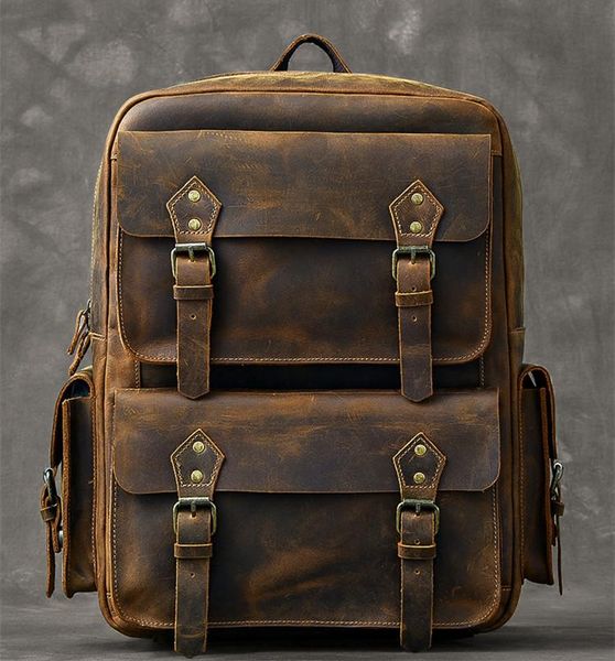 

backpack large capacity men's computer bag men outdoor retro leather travel backpacks original oversized crazy horse big