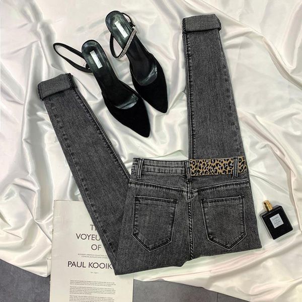 

stretch leopard print skinny jeans women vintage elastic pencil jeans korea cloth fashion femme high waist lady denim pants, Blue