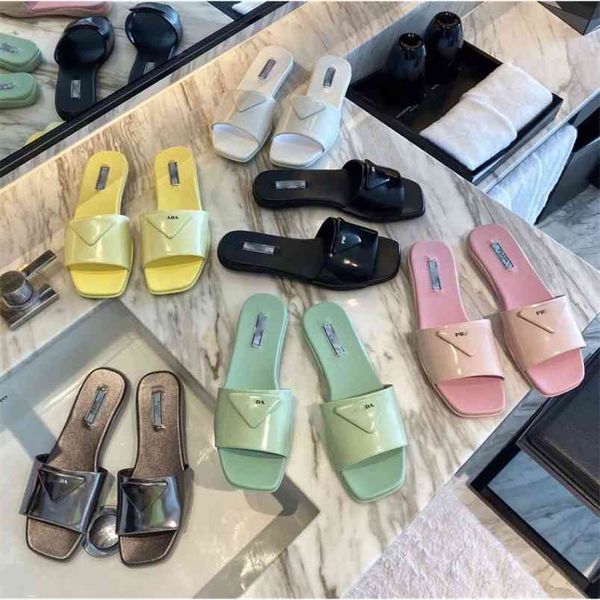 

p triangle slippers flat bottom fashion solid color 2021 summer antiskid open toe women's luxurysss designersss shoes yw, Black