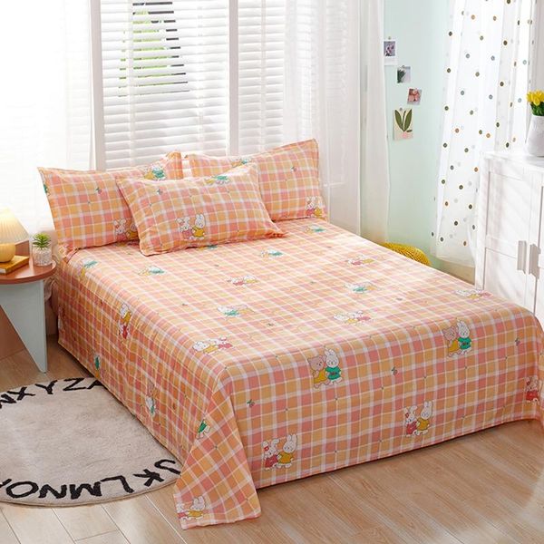 

sheets & sets 1pcs 100% cotton bed sheet plaid printed double king pure single size kids linen (no case)