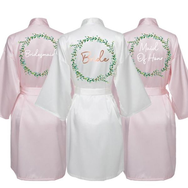 

women's sleepwear satin silk robes for women wedding bride dressing gown floral hoop robe bridesmaid light pink glitter gold letter, Black;red