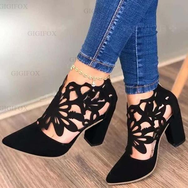 

sandals gigifox female pointed toe cover heel hollow brand wholesale women fashion classic shoes woman, Black