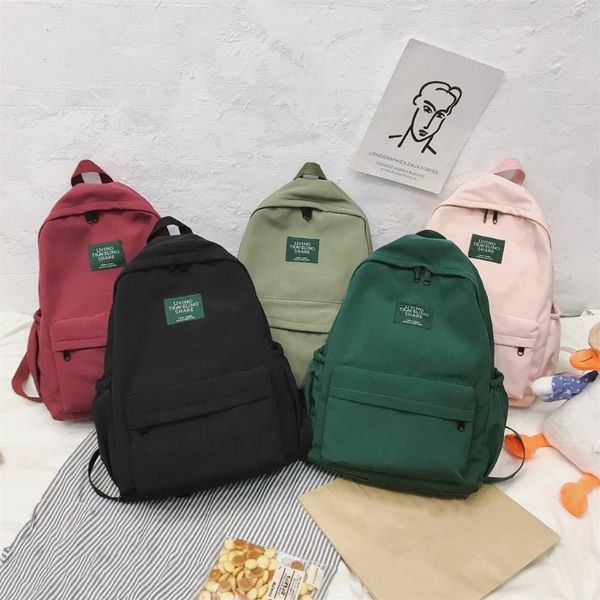 

backpack women's solid color retro fashion waterproof nylon youth student school bag mochilas travel