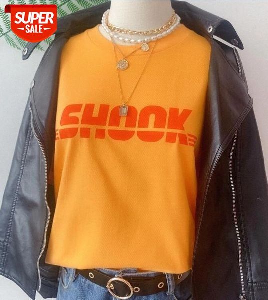 

sunfiz HJN Summer Brand Paris Fashion SHOOCK DHL T Shirts Women Short Sleeve Cotton Tops Letter Gold Yellow Tee #Vp4x, White