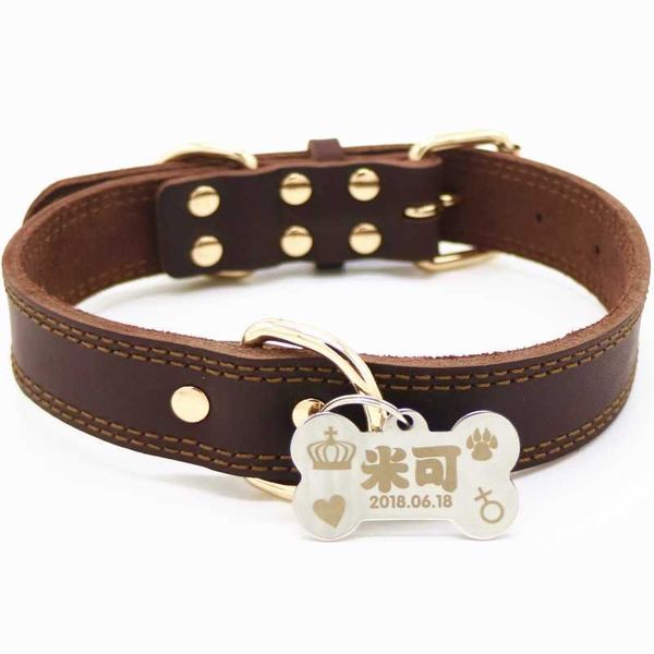 

cowhide pet large cowhide collar id tag dog tag lettering dog neck cover 7gs2