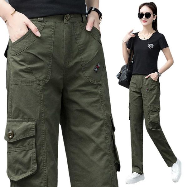 

women's pants & capris overalls women 2021 summer trouser high waist loose slim outdoor pure cotton multi-pocket straight soft breathab, Black;white