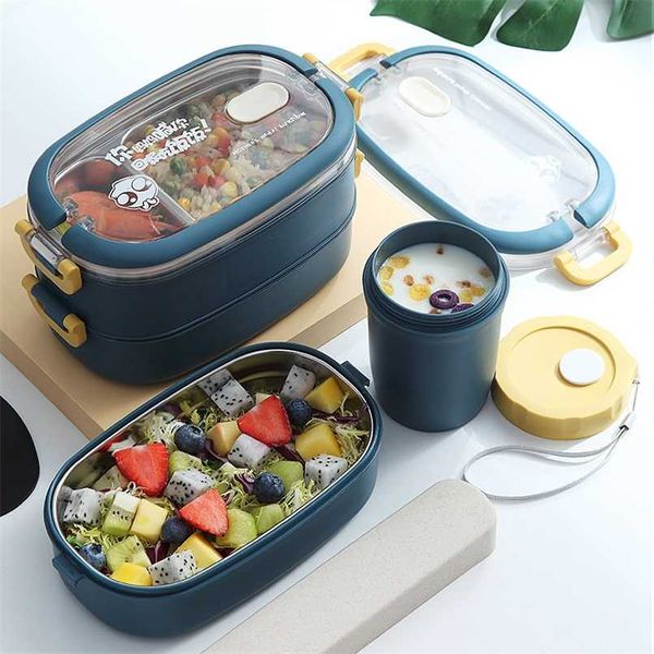 Ahdiha 304 Lunch Box isolato in acciaio inossidabile Student Work Stoviglie multistrato Contenitore per alimenti per ufficio Contenitore portatile 211108