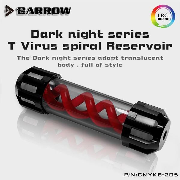 

fans & coolings barrow 205/255mm x 50mm double helix t- cylindrical water-cooled coolant tank a-rgb light system pmma+aluminum black cover