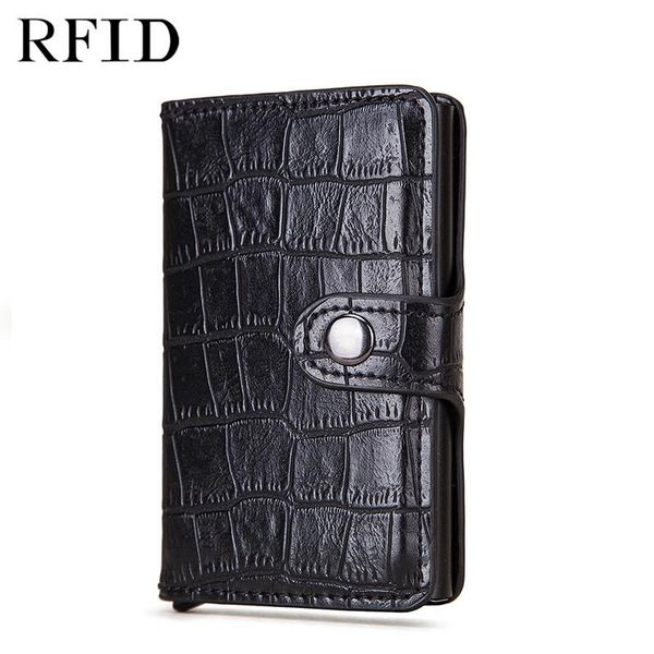 

card holders men crocodile leather holder luxury designer rfid protection metal single layer aluminum box case wallet, Brown;gray