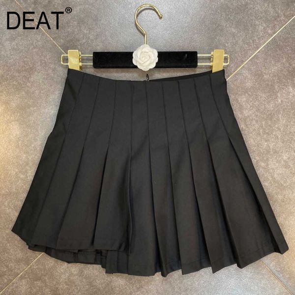 

deat spring arrivals solid color preppy style irregular edge leak proof pants fashion pleated women skirt mz797 210709, Black