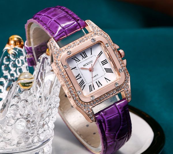 MIXIOU 2021 Crystal Diamond Square Smart Womens Watch Cinturino in pelle colorata Fibbia ad ardiglione Orologi da polso da donna al quarzo Vendite dirette