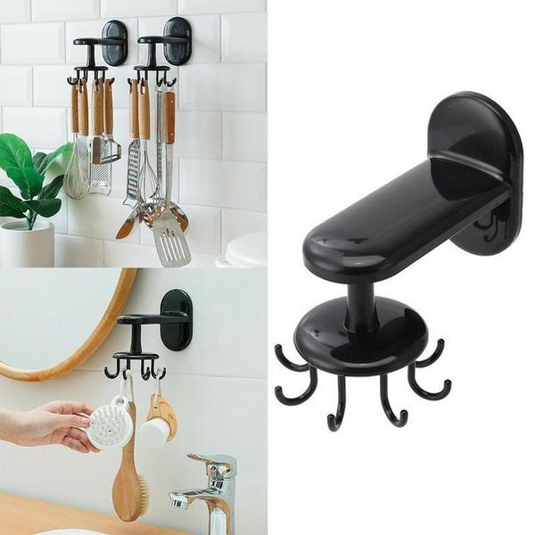 

hooks & rails 360 degree rotating storage hook tableware racks cabinet bath kitchen gadget accessory wall mounted 8 claw