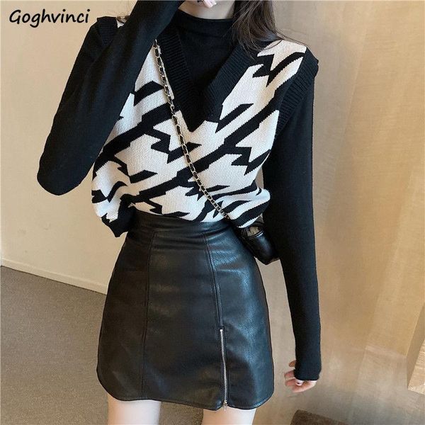 

women's vests sweater womens spring autumn v-neck sleeveless knitwear lady casual elegant arrival female korean style basic ins, Black;white