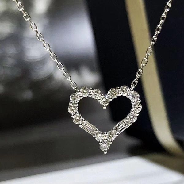 

chains dainty heart necklace women with shiny crystal cubic zirconia simple stylish female accessories versatile party jewelry, Silver