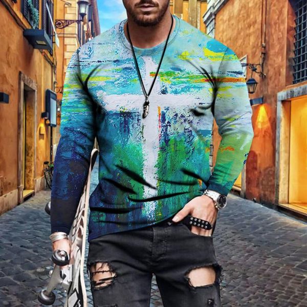 

men's t-shirts t-shirt long-sleeved casual slim round neck 3d letter printing spring and summer fashion, White;black