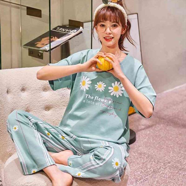 

style pajamas short sleeved women sleepwear trousers night suits cotton korean casual spring outer wear, Black;red
