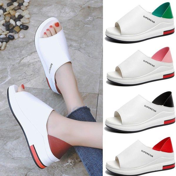 

2021 women sandals platform wedges slides stitching sandals summer ladies shoes open toe casual beach shoes femmes sandales, Black