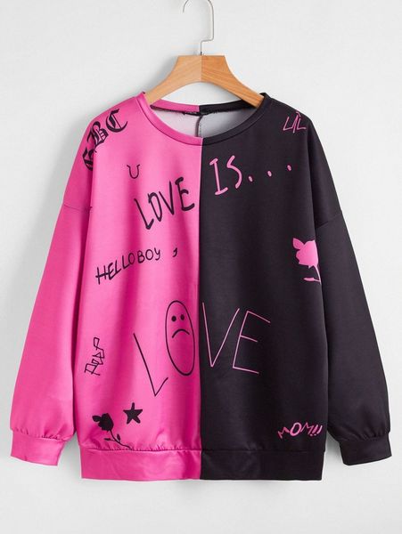 

letter graphic two tone drop shoulder pullover 70gt#, White;black