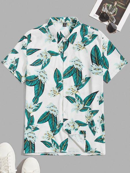 

extended sizes men tropical print shirt f0du#, White;black